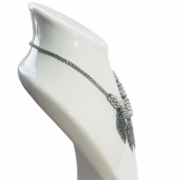 Statement Necklace Silver Tone Gunmetal Rhinestone Bead Necklace - Picture 3 of 6